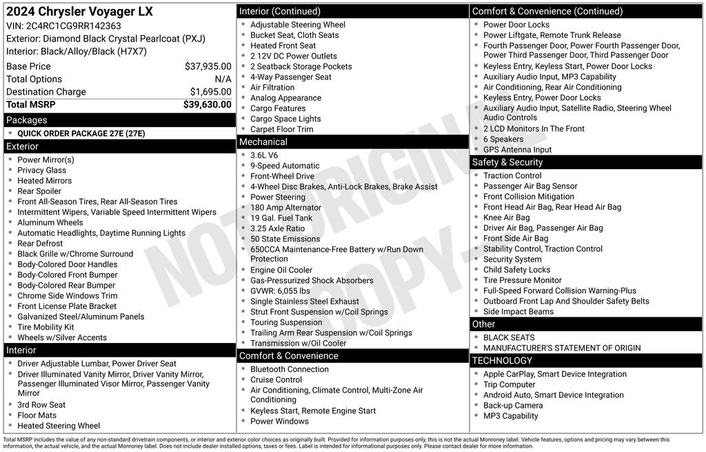 Used 2024 Chrysler Voyager LX Van Passenger Van