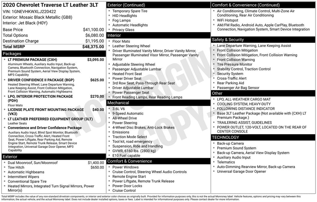 Used 2020 Chevrolet Traverse 3LT SUV