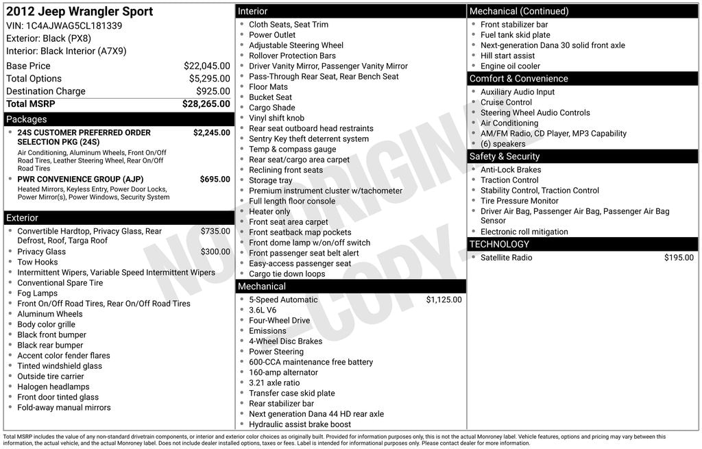 Used 2012 Jeep Wrangler Sport SUV