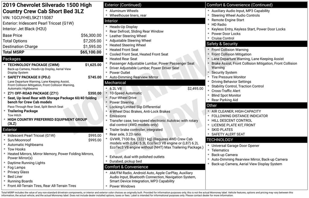Used 2019 Chevrolet Silverado 1500 High Country Truck
