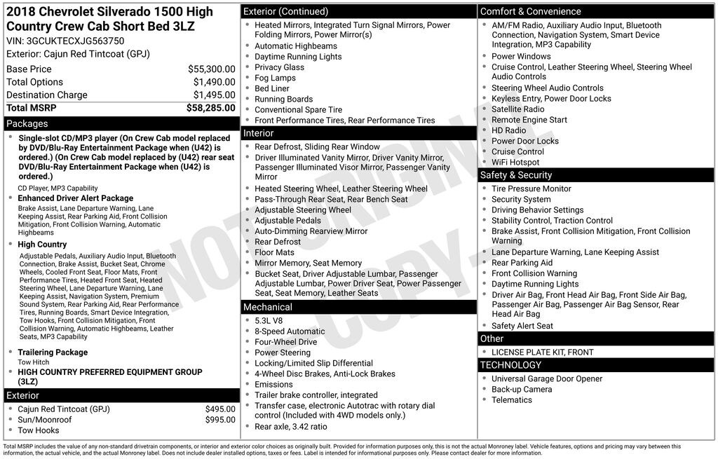 Used 2018 Chevrolet Silverado 1500 High Country Truck