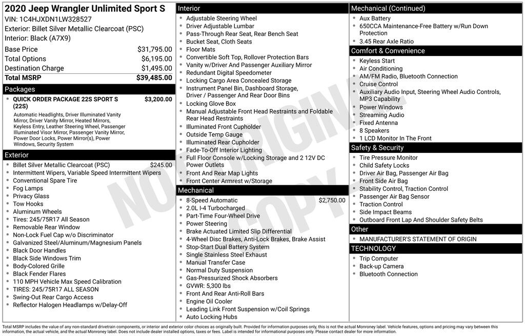 Used 2020 Jeep Wrangler Unlimited Sport S SUV