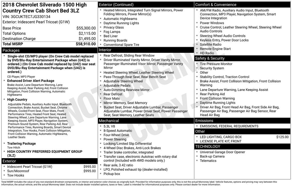 Used 2018 Chevrolet Silverado 1500 High Country Truck