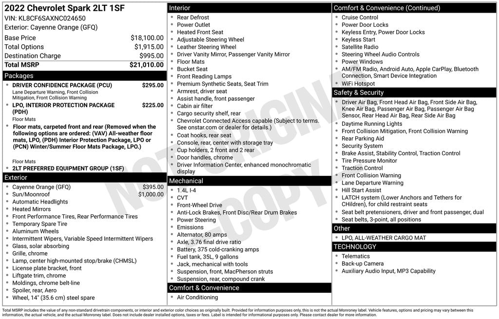 Used 2022 Chevrolet Spark 2LT Hatchback