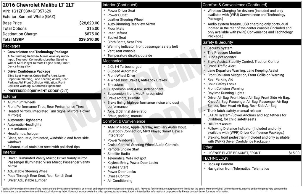 Used 2016 Chevrolet Malibu LT Sedan