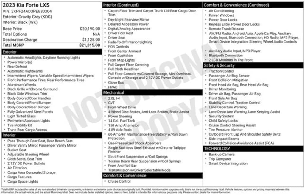 Used 2023 Kia Forte LXS Sedan