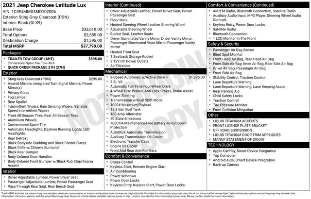 Used 2021 Jeep Cherokee Latitude Lux with VIN 1C4PJMMX4MD102006 for sale in Ottumwa, IA