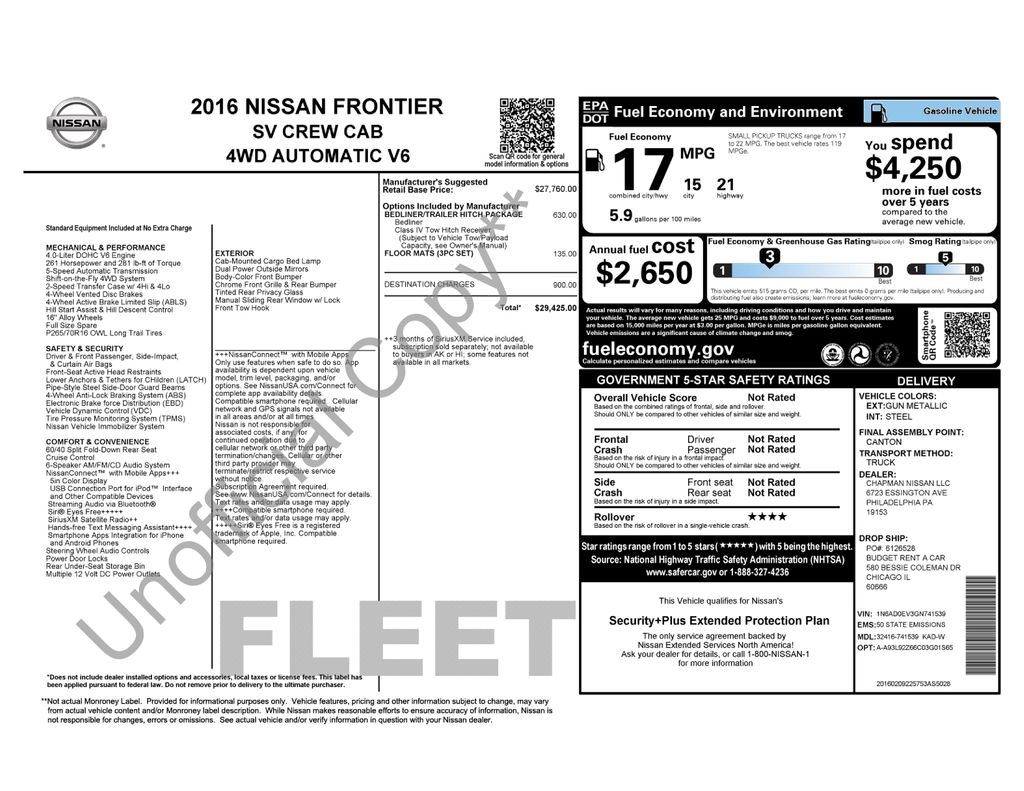 Used 2016 Nissan Frontier SV with VIN 1N6AD0EV3GN741539 for sale in Ottumwa, IA