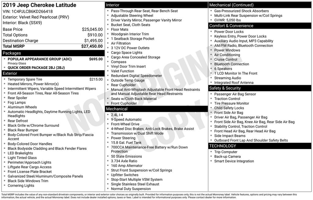 Used 2019 Jeep Cherokee Latitude with VIN 1C4PJLCB6KD266418 for sale in Ottumwa, IA