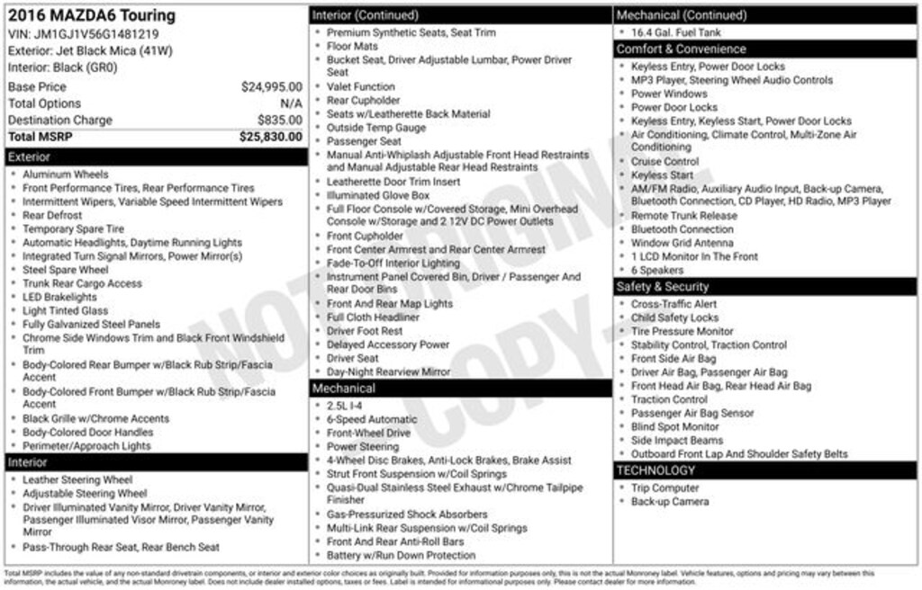 Used 2016 Mazda Mazda6 i Touring Sedan