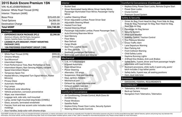Used 2015 Buick Encore Premium with VIN KL4CJDSB0FB086630 for sale in Columbus, NE