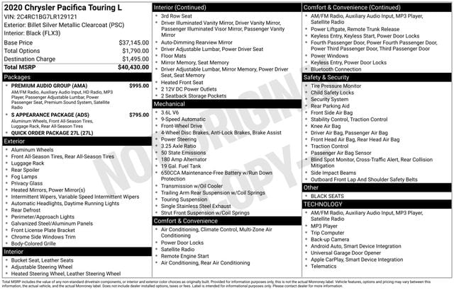 Used 2020 Chrysler Pacifica Touring L with VIN 2C4RC1BG7LR129121 for sale in Ottumwa, IA