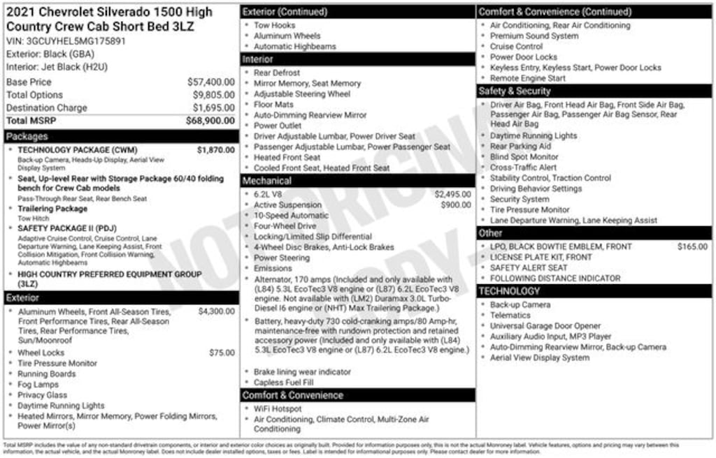 Used 2021 Chevrolet Silverado 1500 High Country Truck Crew Cab