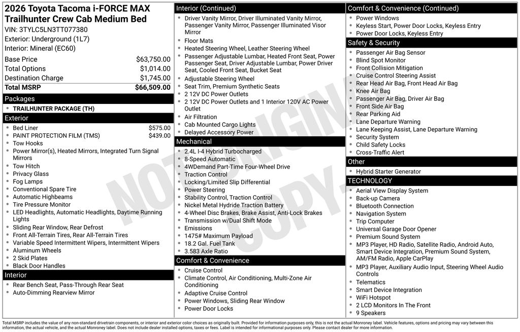 2026 Toyota Tacoma i-FORCE MAX 4X4 DOUBLE CAB HV 