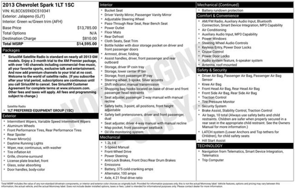 Used 2013 Chevrolet Spark 1LT Manual Hatchback