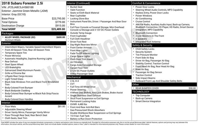 Used 2018 Subaru Forester Base with VIN JF2SJABC5JH580188 for sale in Ottumwa, IA