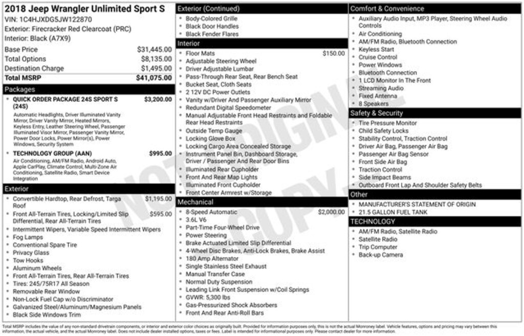 Used 2018 Jeep Wrangler Unlimited Sport 4x4 SUV