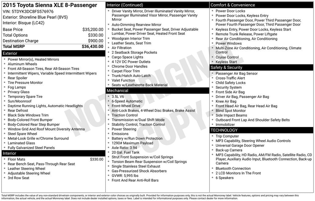 Used 2015 Toyota Sienna XLE Van