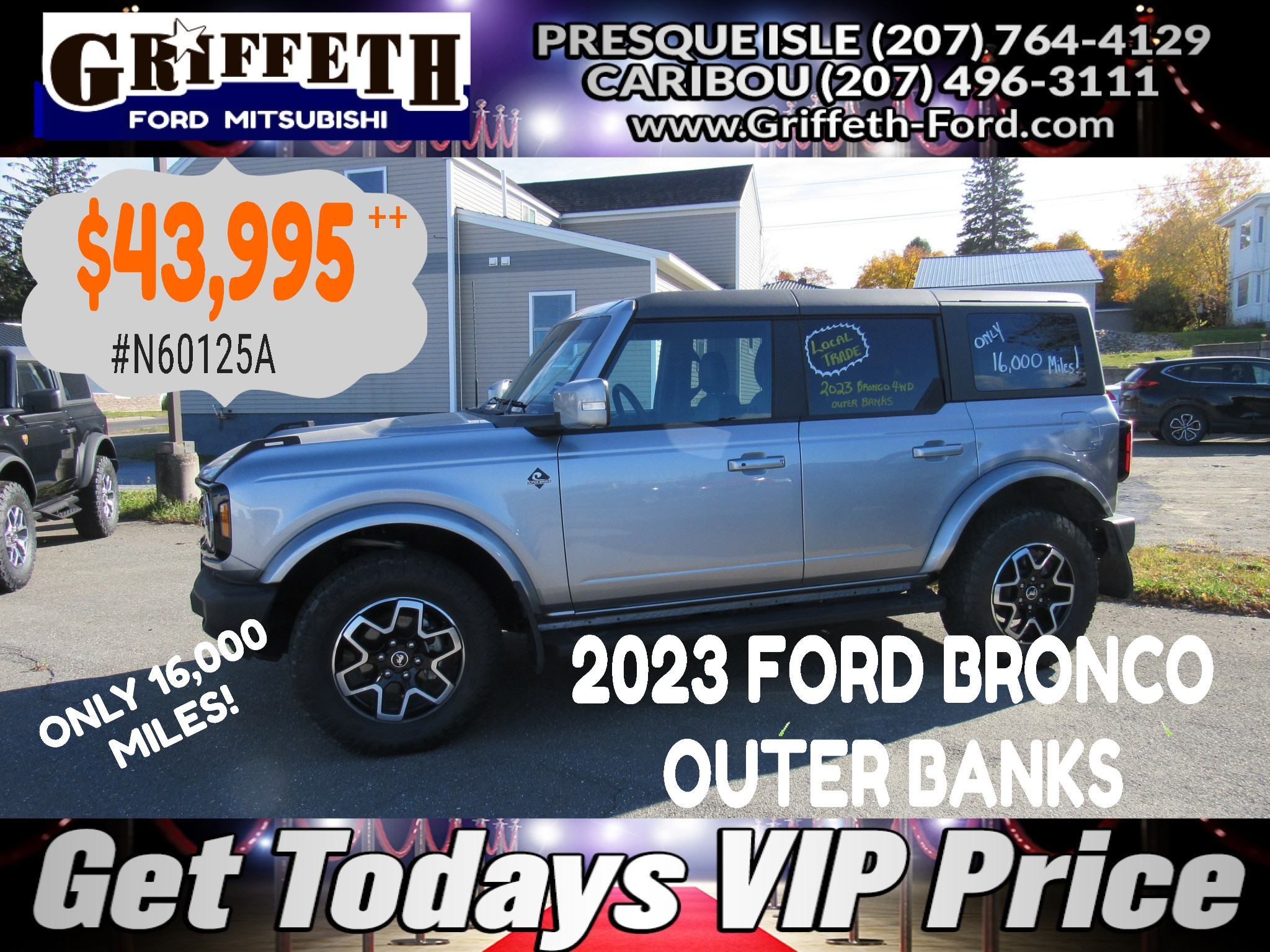 Used 2023 Ford Bronco 4-Door Outer Banks with VIN 1FMDE5BH1PLC19377 for sale in Caribou, ME