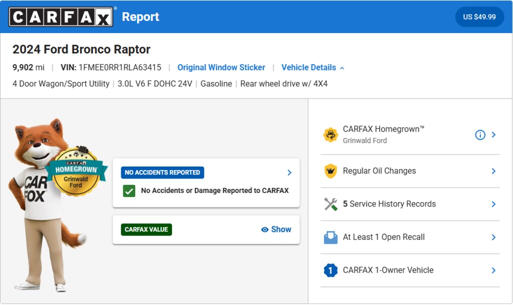 Certified 2024 Ford Bronco Raptor SUV