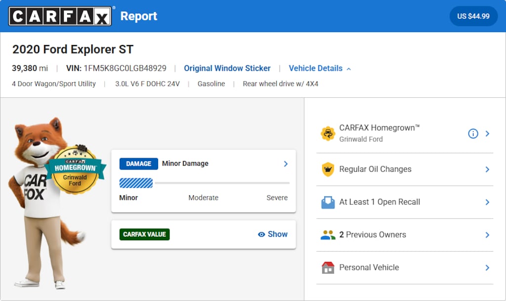 Certified 2020 Ford Explorer ST SUV