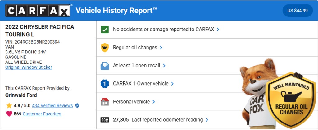 Used 2022 Chrysler Pacifica Touring L Van Passenger Van