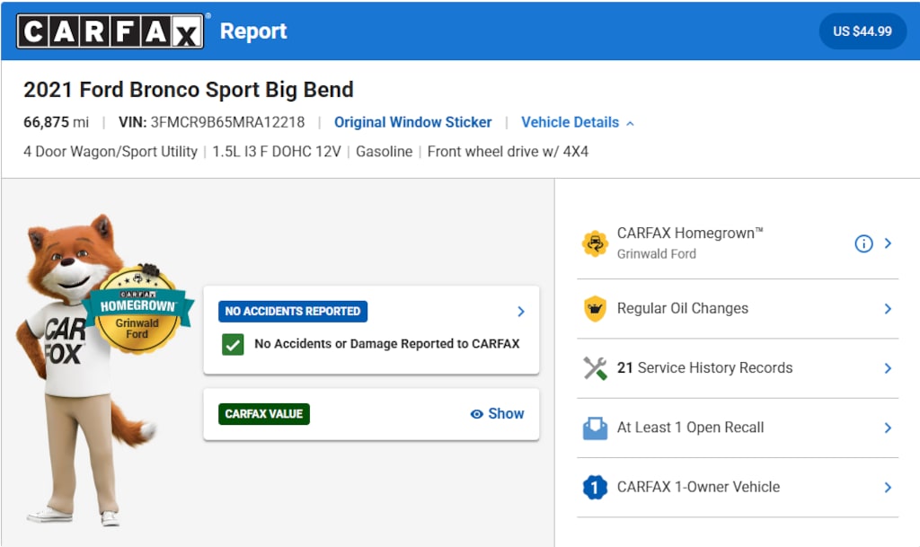 Certified 2021 Ford Bronco Sport Big Bend SUV