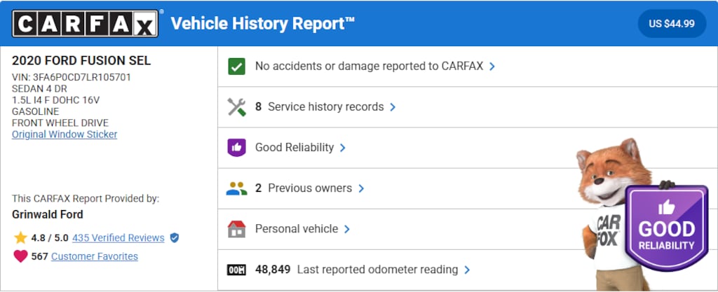 Certified 2020 Ford Fusion SEL Sedan