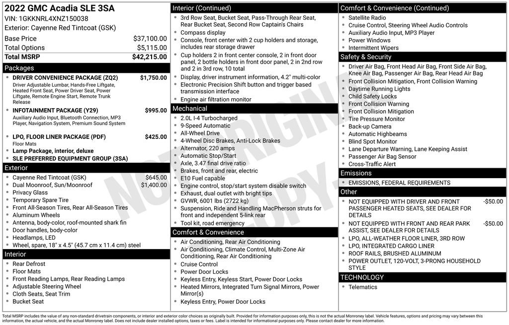 Used 2022 GMC Acadia SLE with VIN 1GKKNRL4XNZ150038 for sale in Monroe, MI
