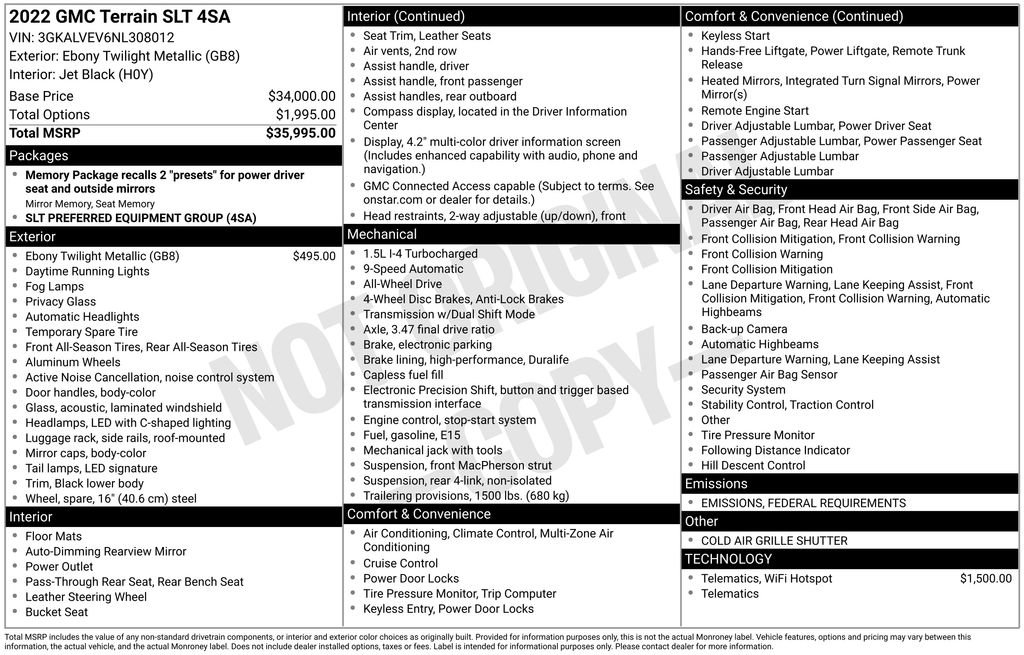 Used 2022 GMC Terrain SLT with VIN 3GKALVEV6NL308012 for sale in Monroe, MI