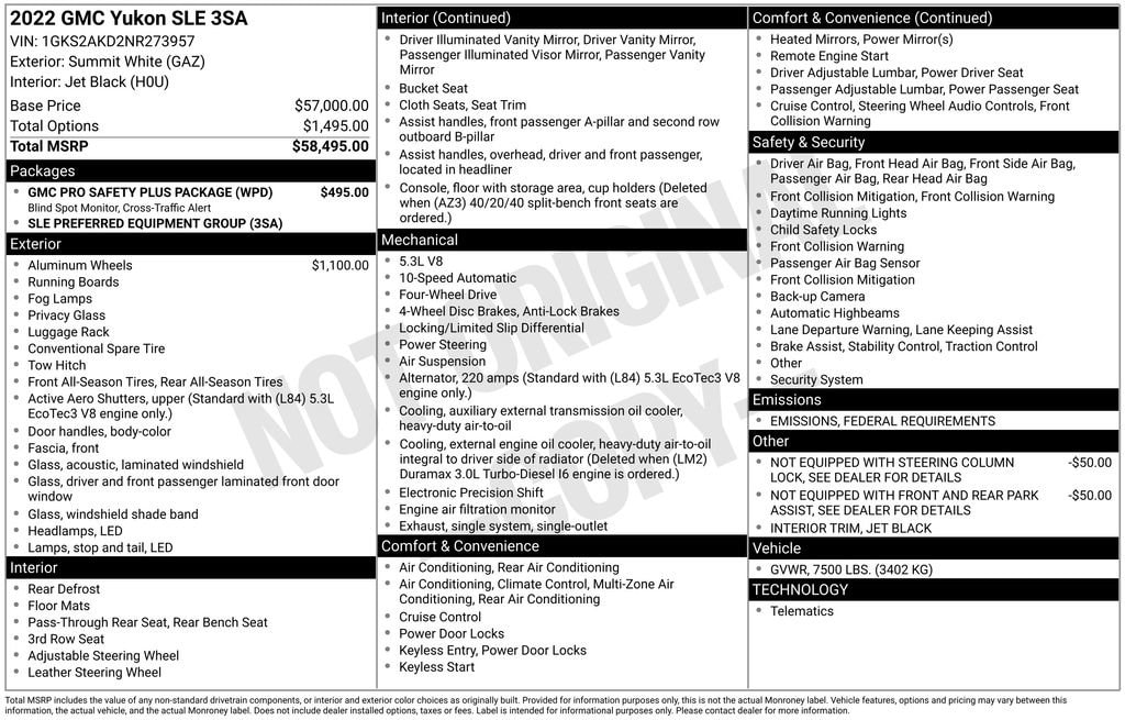 Used 2022 GMC Yukon SLE with VIN 1GKS2AKD2NR273957 for sale in Monroe, MI