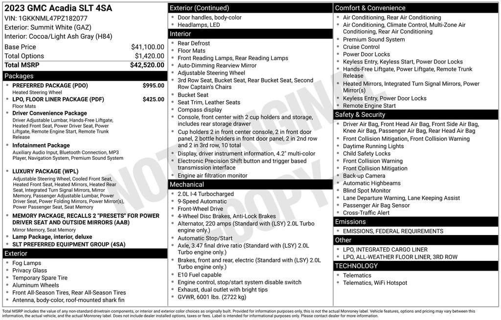 Used 2023 GMC Acadia SLT with VIN 1GKKNML47PZ182077 for sale in Monroe, MI