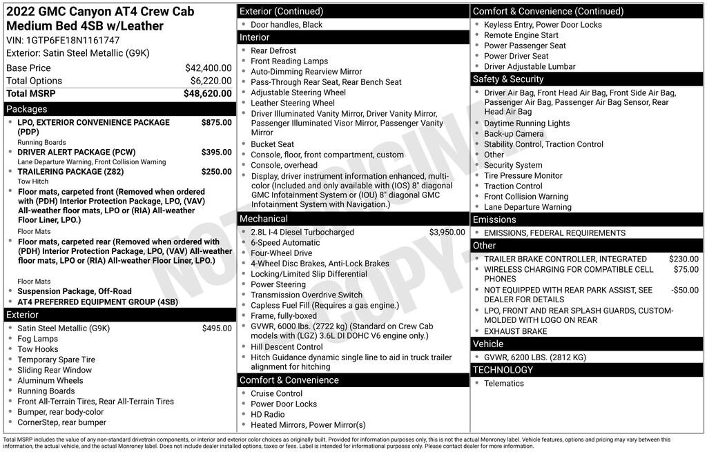 Used 2022 GMC Canyon AT4 with VIN 1GTP6FE18N1161747 for sale in Monroe, MI