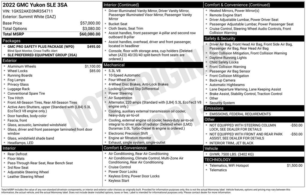 Used 2022 GMC Yukon SLE with VIN 1GKS2AKD3NR354711 for sale in Monroe, MI