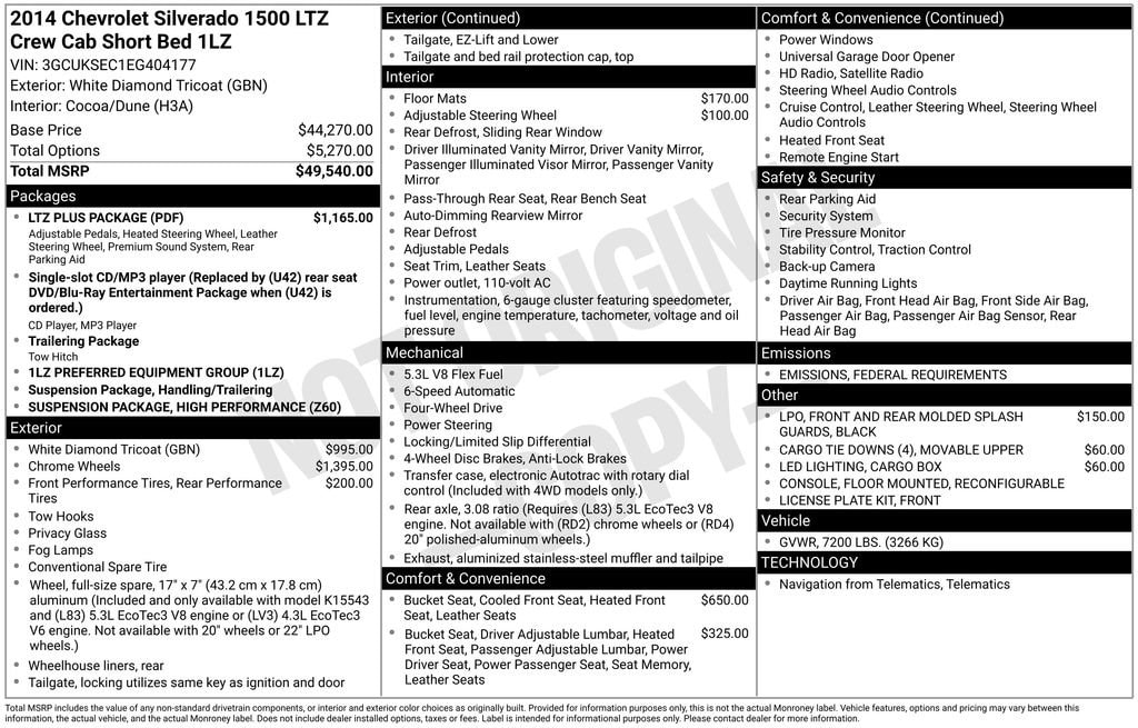 Used 2014 Chevrolet Silverado 1500 LTZ with VIN 3GCUKSEC1EG404177 for sale in Monroe, MI