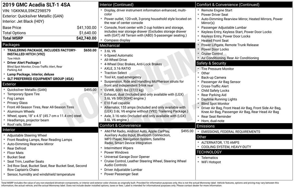 Used 2019 GMC Acadia SLT-1 with VIN 1GKKNULS9KZ298579 for sale in Monroe, MI