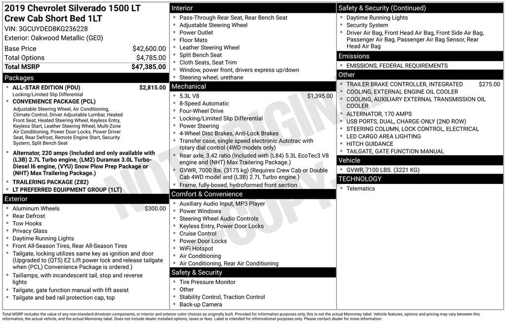 Used 2019 Chevrolet Silverado 1500 LT with VIN 3GCUYDED8KG236228 for sale in Monroe, MI