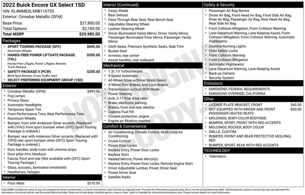Used 2022 Buick Encore GX Select with VIN KL4MMESLXNB119755 for sale in Monroe, MI