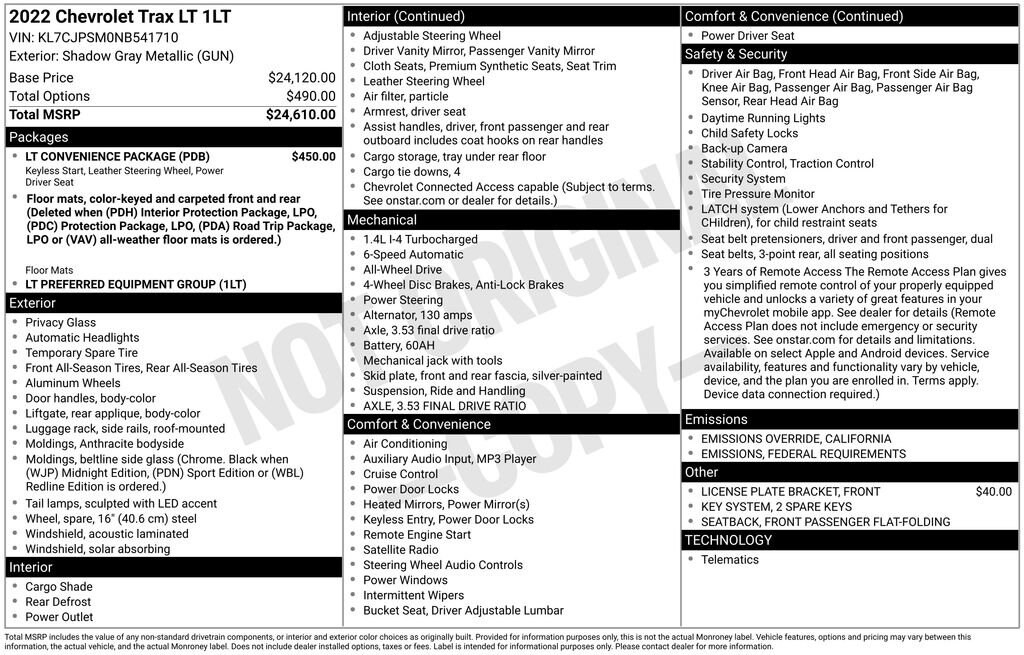 Used 2022 Chevrolet Trax LT with VIN KL7CJPSM0NB541710 for sale in Monroe, MI
