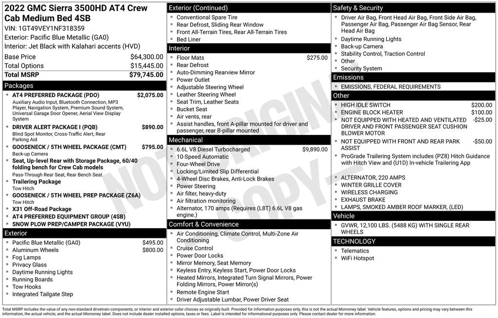 Used 2022 GMC Sierra 3500HD AT4 with VIN 1GT49VEY1NF318359 for sale in Monroe, MI