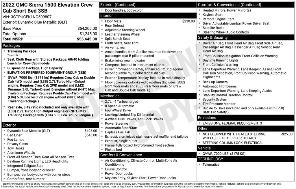 Used 2022 GMC Sierra 1500 Elevation with VIN 3GTPUCEK1NG509807 for sale in Monroe, MI