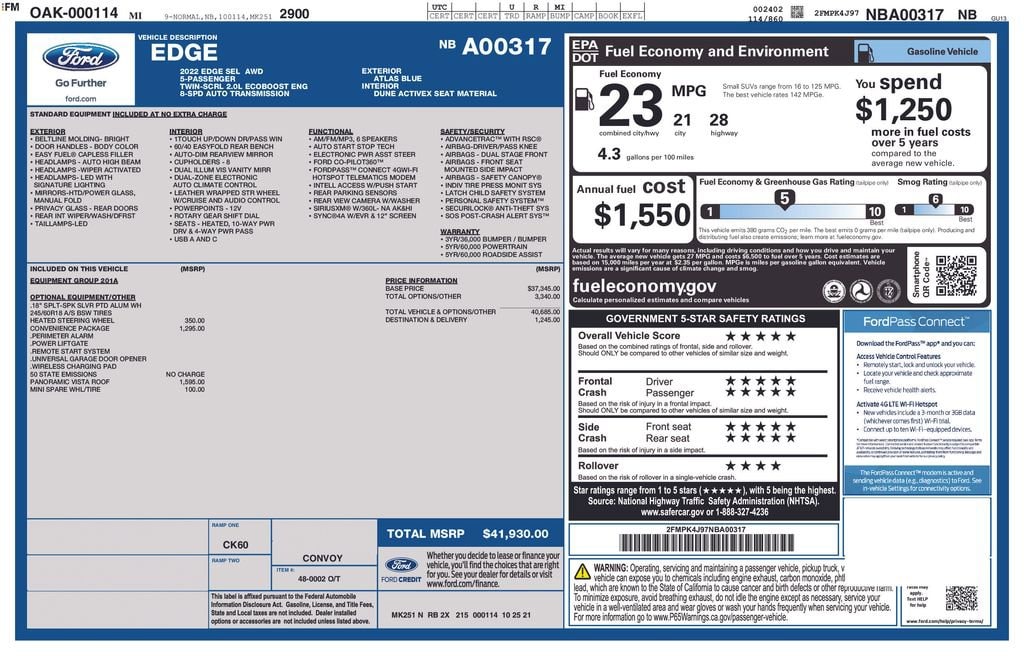 Used 2022 Ford Edge SEL with VIN 2FMPK4J97NBA00317 for sale in Monroe, MI
