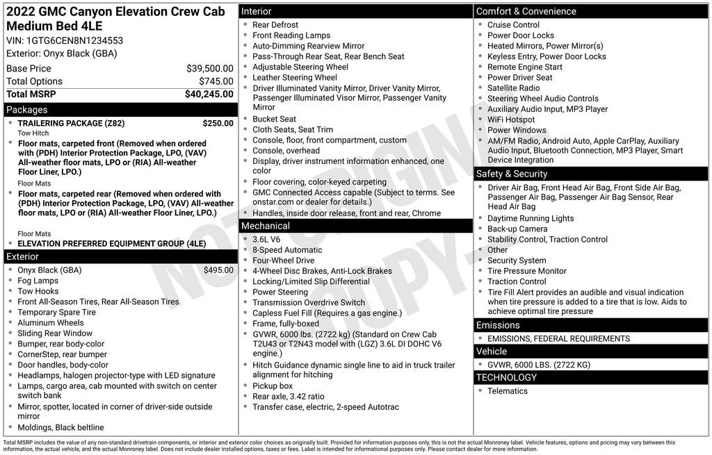 Used 2022 GMC Canyon Elevation with VIN 1GTG6CEN8N1234553 for sale in Monroe, MI