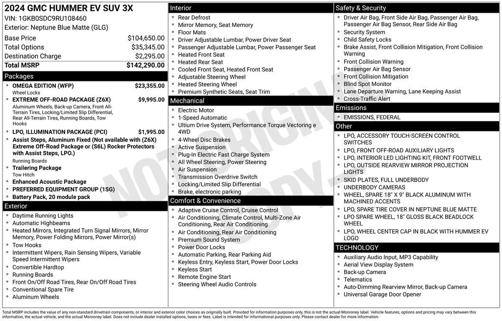 Used 2024 GMC HUMMER EV 3X with VIN 1GKB0SDC9RU108460 for sale in Monroe, MI