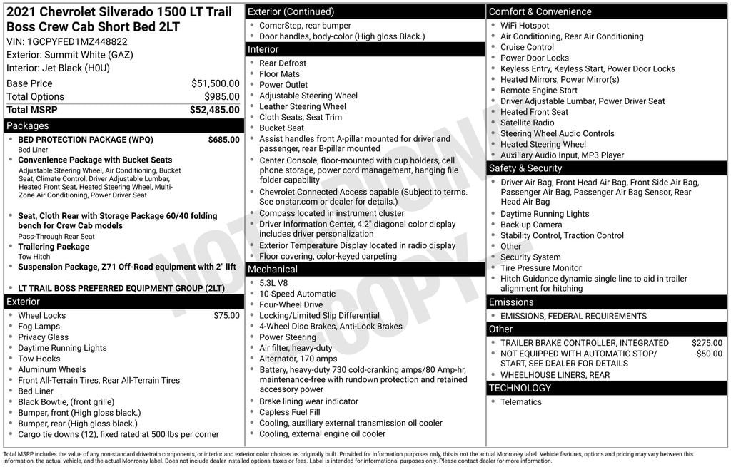 Used 2021 Chevrolet Silverado 1500 LT Trail Boss with VIN 1GCPYFED1MZ448822 for sale in Monroe, MI