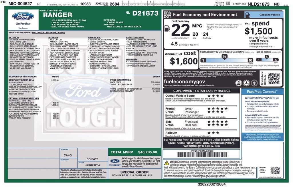 Used 2022 Ford Ranger Lariat with VIN 1FTER4FHXNLD21873 for sale in Monroe, MI