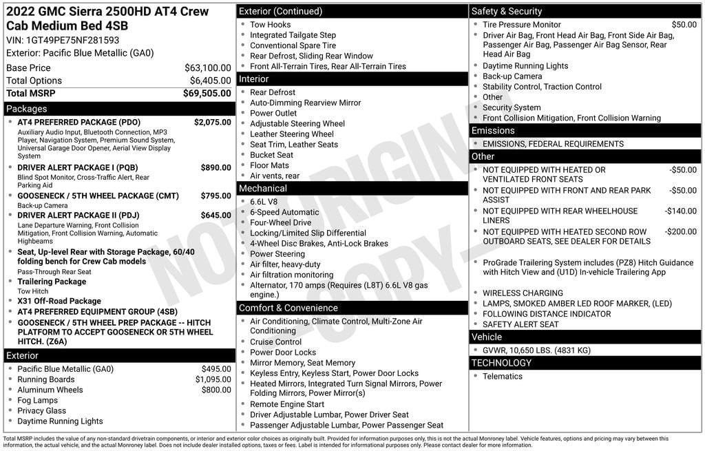 Used 2022 GMC Sierra 2500HD AT4 with VIN 1GT49PE75NF281593 for sale in Monroe, MI