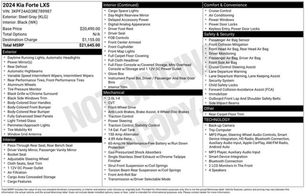 Certified 2024 Kia Forte LXS Sedan