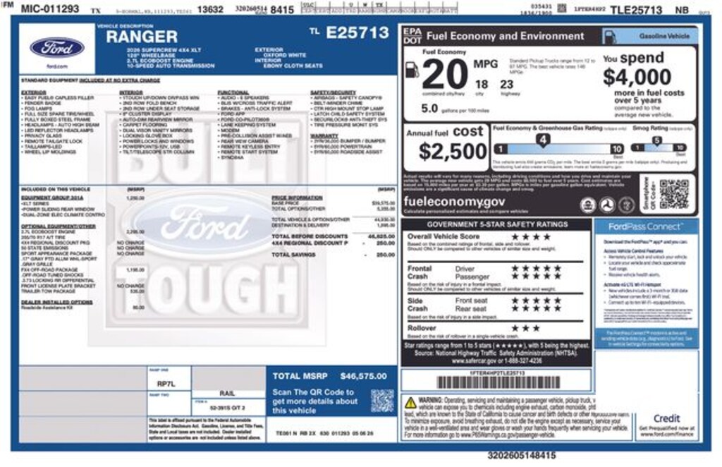 New 2026 Ford Ranger XLT Truck