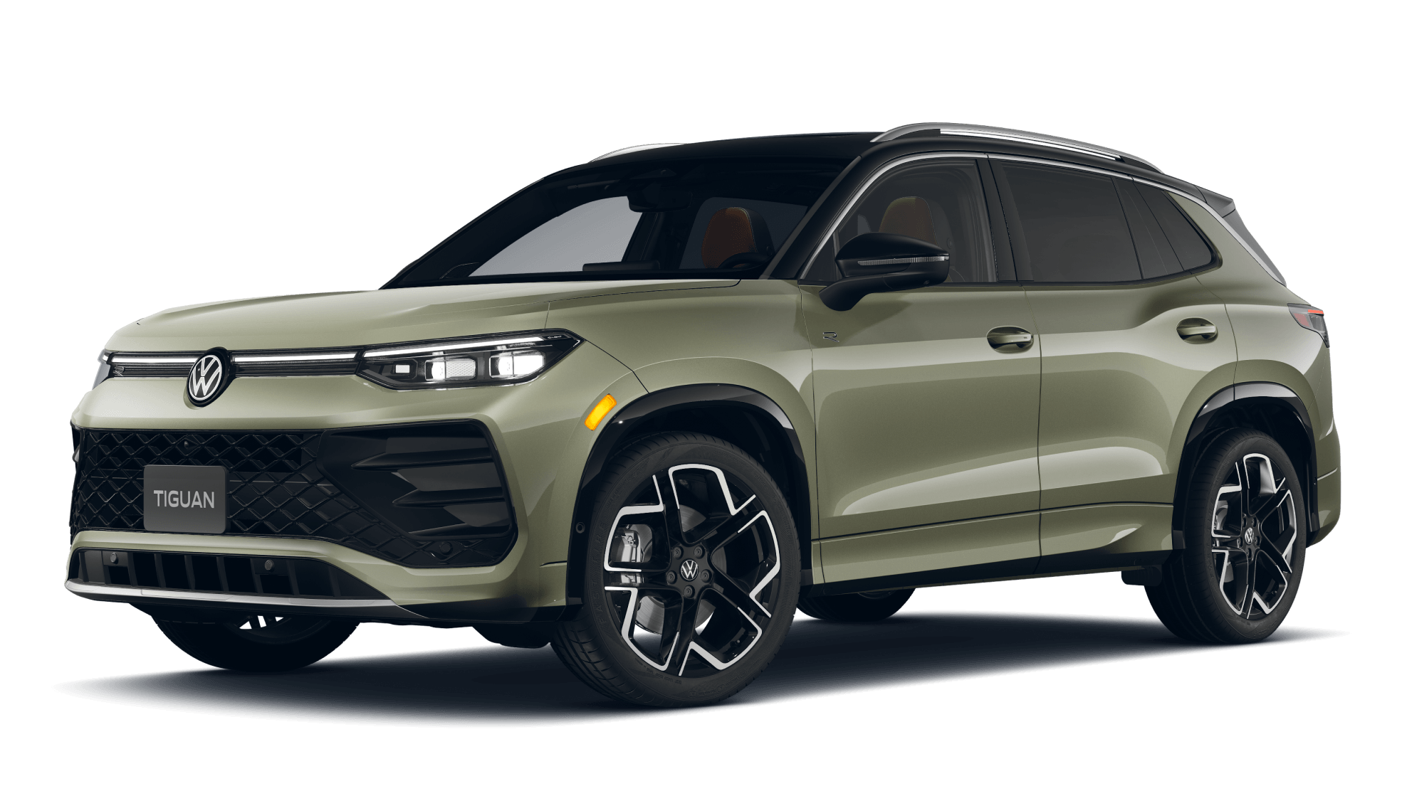 2027 Volkswagen Tiguan SEL R-Line in Avocado Green shown in three quarter.